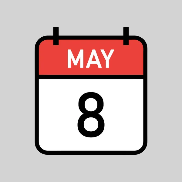 5月8日 黒アウトラインと赤と白の色のカレンダーページ カレンダーの日付シンプルなベクトルイラスト — ストックベクタ