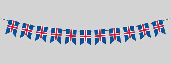 冰岛国旗花环 挂在聚会 狂欢节 庆祝活动的绳子上 冰岛国庆节 束腰装饰 简单的矢量元素 — 图库矢量图片