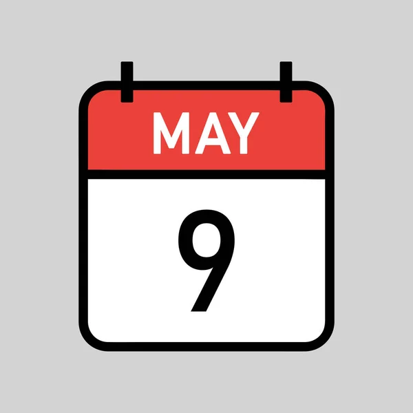 Maio Página Calendário Cor Vermelha Branca Com Contorno Preto Data — Vetor de Stock