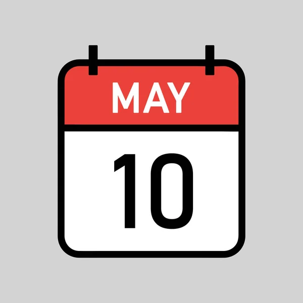5月10日 黒アウトラインと赤と白の色のカレンダーページ カレンダーの日付シンプルなベクトルイラスト — ストックベクタ
