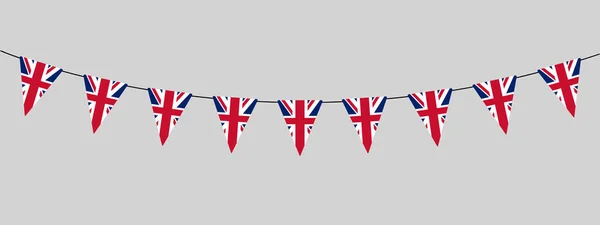 英国のペナントでガーランドをバンティング 三角旗の文字列 単純なベクトル装飾要素 — ストックベクタ