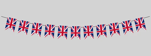 英国の旗のガーランド ユニオンジャックのペナントチェーン 英国のパーティーの束の装飾 戴冠式のための英国の旗 単純なベクトルの装飾要素 — ストックベクタ