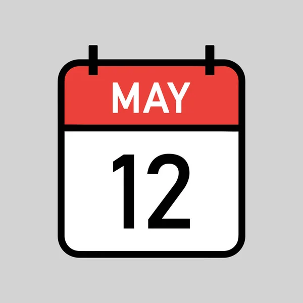 5月12日 黒アウトラインと赤と白の色のカレンダーページ カレンダーの日付シンプルなベクトルイラスト — ストックベクタ