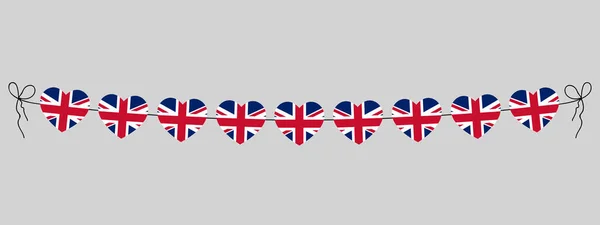 英国フラグハートガーランド 心の文字列 シンプルなベクトルイラスト — ストックベクタ
