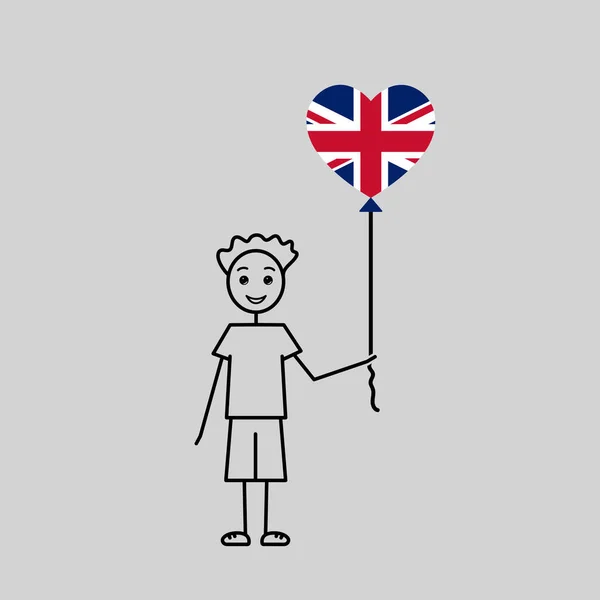 Handritad Brittisk Pojke Kärlek Storbritannien Skiss Man Karaktär Med Hjärtformad — Stock vektor