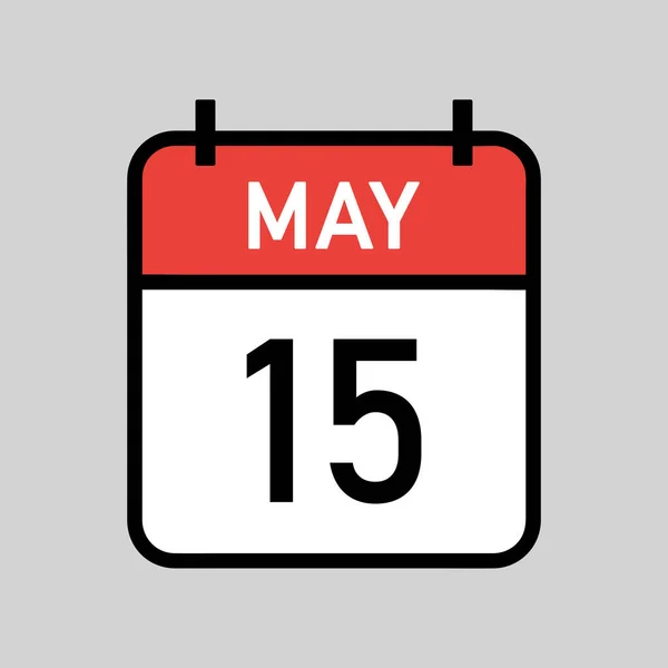 黒アウトラインと5月15日 赤と白の色のカレンダーページ カレンダーの日付シンプルなベクトルイラスト — ストックベクタ