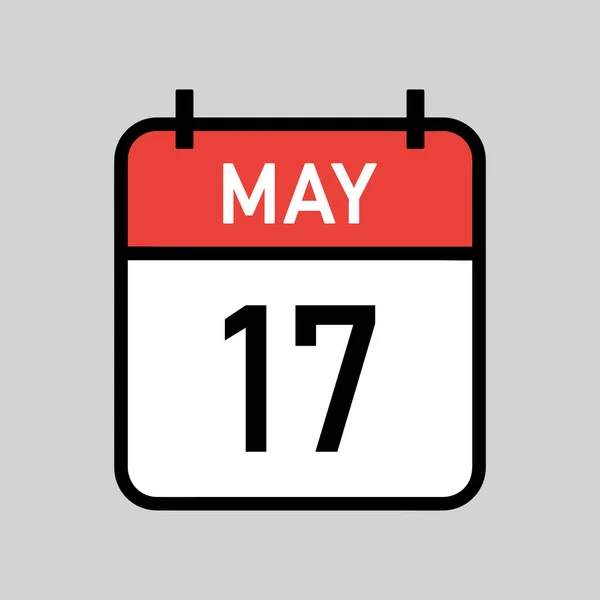 Maio Página Calendário Cor Vermelha Branca Com Contorno Preto Data — Vetor de Stock