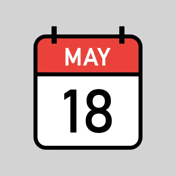 5月18日 黒アウトラインと赤と白の色のカレンダーページ カレンダーの日付シンプルなベクトルイラスト — ストックベクタ