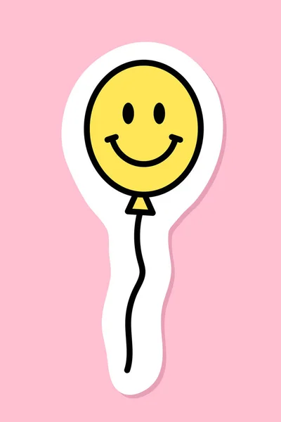 Gülen Balon Çıkartması Mutlu Yüzlü Sarı Balon Siyah Çizgili Pembe — Stok Vektör