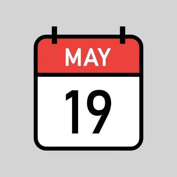 5月19日 黒アウトラインと赤と白の色のカレンダーページ カレンダーの日付シンプルなベクトルイラスト — ストックベクタ