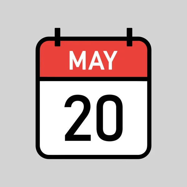 5月20日 黒アウトラインと赤と白の色のカレンダーページ カレンダーの日付シンプルなベクトルイラスト — ストックベクタ