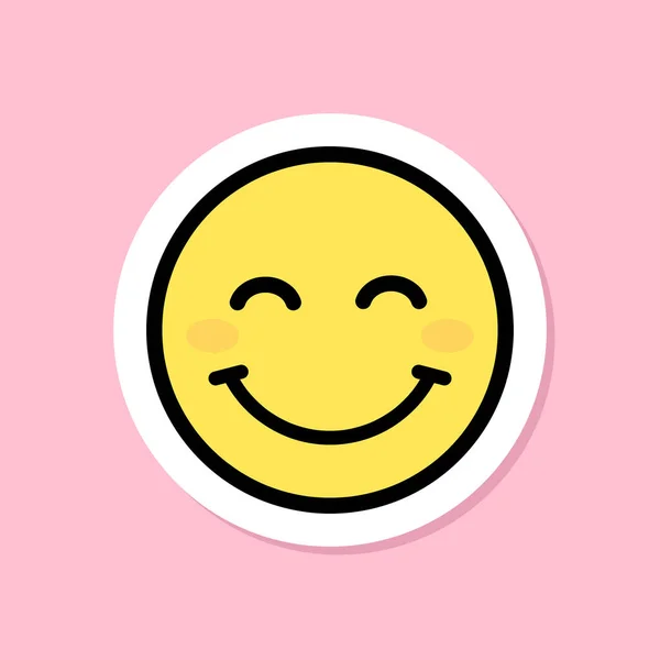 笑顔の目の絵文字シール 目を閉じた黄色い顔 黒い輪郭 ピンクの背景のかわいいステッカー グルービーな美的 シンプルなベクトルデザイン要素 — ストックベクタ