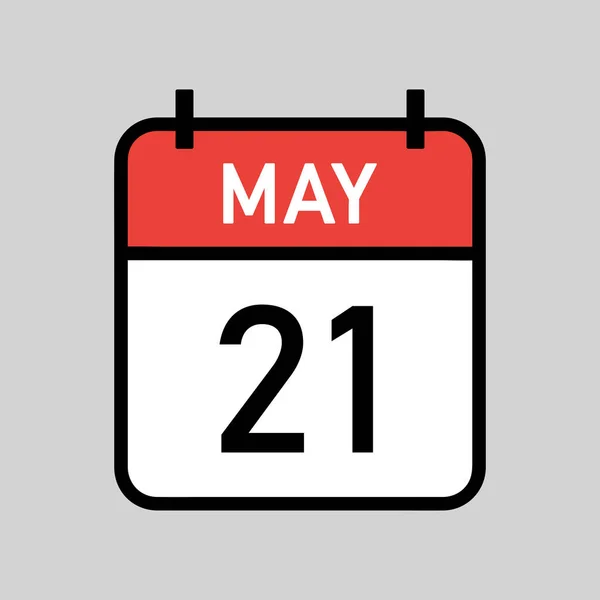 5月21日 黒アウトラインと赤と白の色のカレンダーページ カレンダーの日付シンプルなベクトルイラスト — ストックベクタ