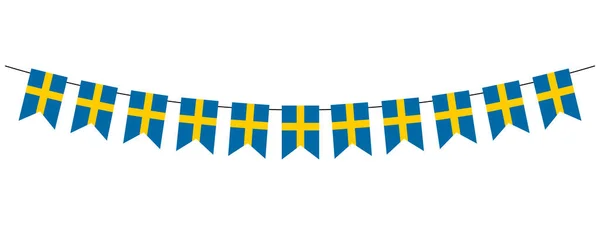Día Nacional Suecia Guirnalda Con Banderines Suecos Azul Amarillo Elemento — Vector de stock