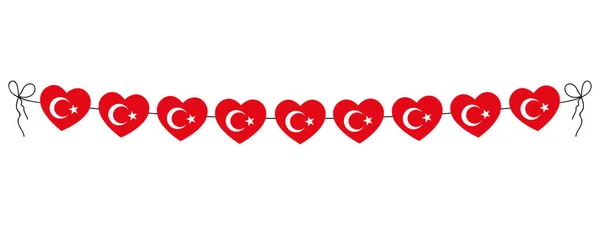 Törökország Zászló Szív Koszorú Szívek Lánca Dekoráció Egyszerű Vektor Illusztráció — Stock Vector