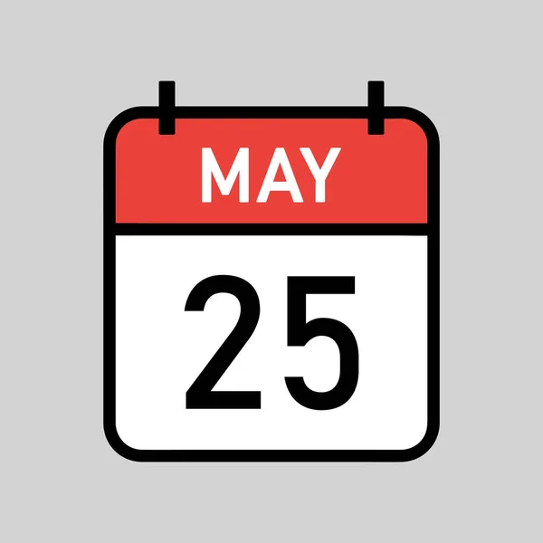 5月25日 红白相间的彩色日历页 带有黑色轮廓 日历日期简单的矢量图解 — 图库矢量图片