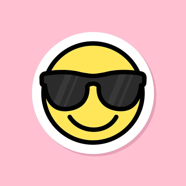 Uśmiechnięta Twarz Naklejką Emotki Okularach Przeciwsłonecznych Czarny Zarys Urocza Naklejka — Wektor stockowy