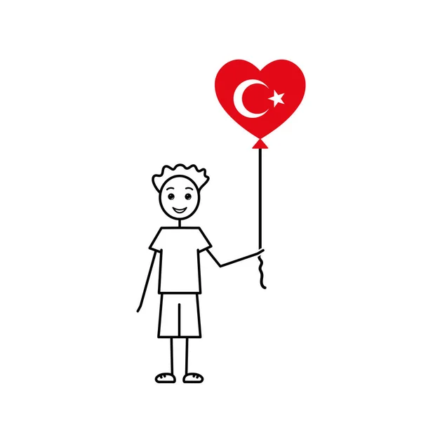 Garçon Turc Amour Turquie Croquis Gars Avec Ballon Forme Coeur — Image vectorielle