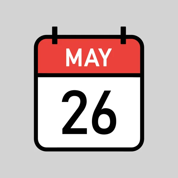 5月26日 红白相间的彩色日历页 带有黑色轮廓 日历日期简单的矢量图解 — 图库矢量图片
