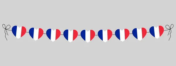 Bastille Day Flag France Hearts Garland String Hearts Outdoor Party — Stock Vector