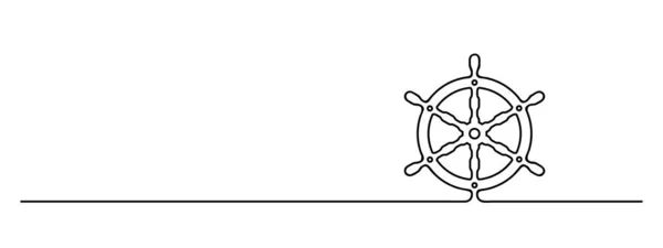 Ship Wheel One Line Art Nautical Maritime Element Lineart Black — Stock Vector
