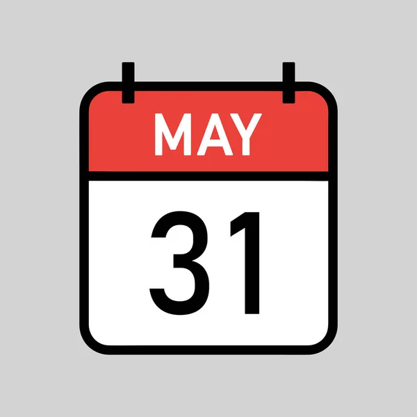 5月31日 黒アウトラインと赤と白の色のカレンダーページ カレンダーの日付シンプルなベクトルイラスト — ストックベクタ