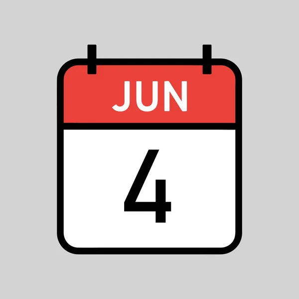 6月4日 黒アウトラインと赤と白の色のカレンダーページ カレンダーの日付シンプルなベクトルイラスト — ストックベクタ