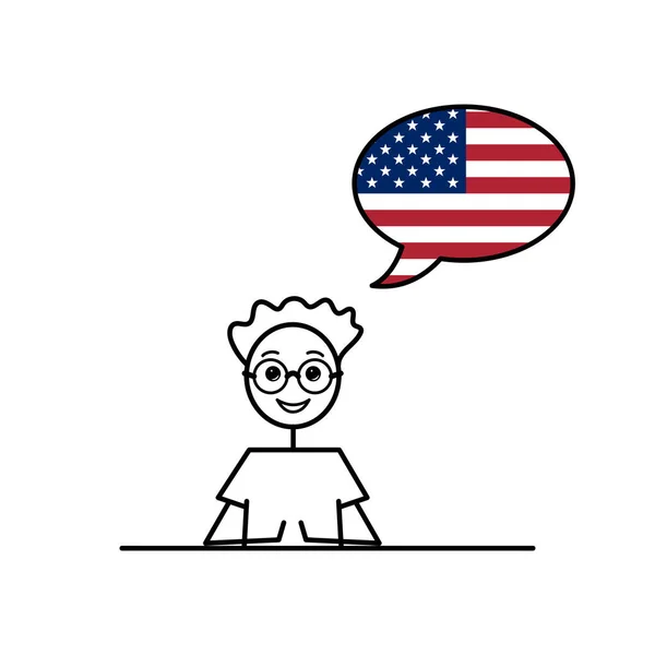American English United States English Cartoon Boy Speaking Bubble Usa — Wektor stockowy