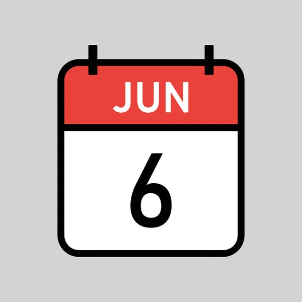 June Red White Color Calendar Page Black Outline Calendar Date — Stock Vector