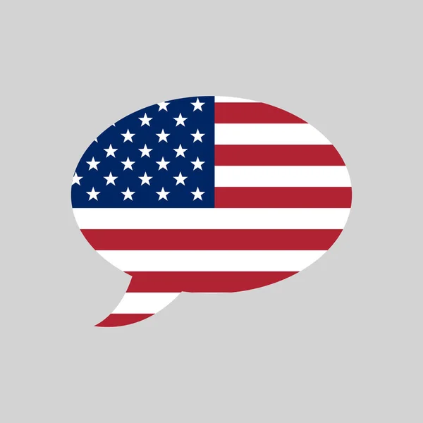 Spraakzeepbel Met Usa Vlag Grijze Achtergrond Amerikaans Engels Taalconcept Eenvoudig — Stockvector