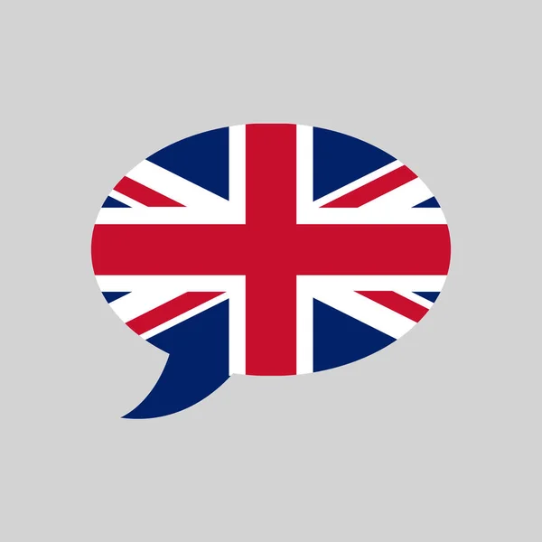 Tal Bubbla Med Brittisk Flagga Grå Bakgrund Engelska Språket Enkel — Stock vektor