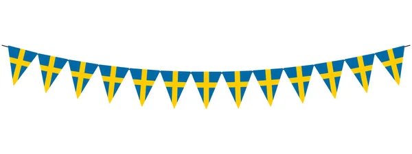 Stock vector bunting garland with Swedish pennants, blue and yellow, string of triangular flags, retro style vector decorative element