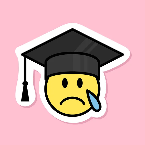 Triste Chorar Pós Graduação Emoji Com Etiqueta Chapéu Graduação Símbolo —  Vetores de Stock