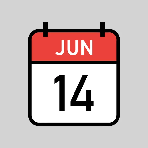 6月14日赤と白のカレンダーページ黒のアウトラインカレンダー日付シンプルなベクトルイラスト — ストックベクタ
