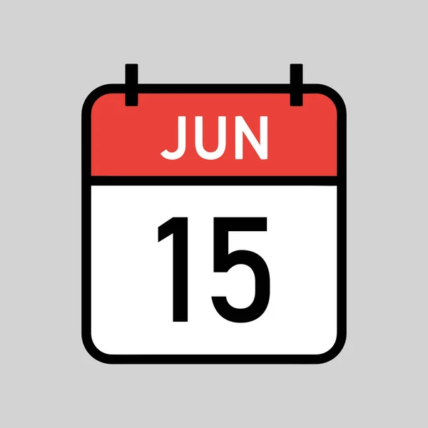 Junio Página Calendario Color Rojo Blanco Con Contorno Negro Fecha — Vector de stock