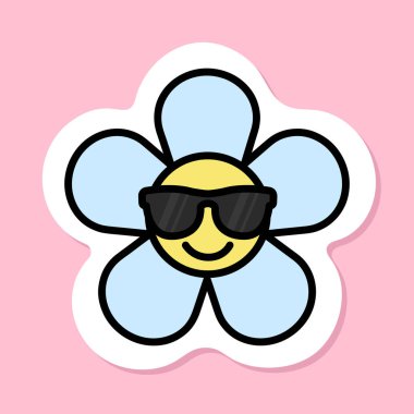 serin papatya çiçeği, güneş gözlüğü yapıştırmalı şirin, havalı çiçek, siyah çizgili mavi papatya çayı, modaya uygun stil basit vektör tasarımı elementi