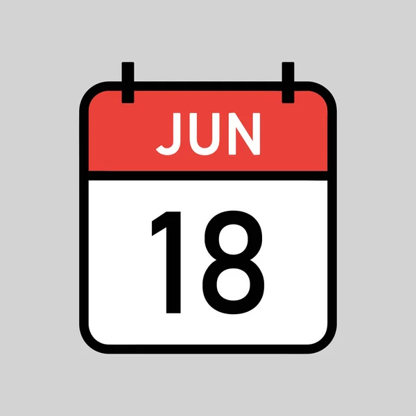 June Red White Color Calendar Page Black Outline Calendar Date — Stock Vector