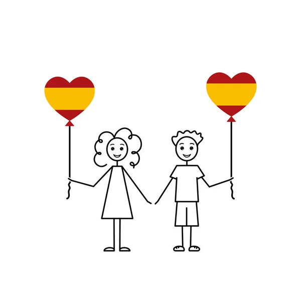 Španělské Děti Láska Španělsko Skica Dívka Chlapec Balónem Tvaru Srdce — Stockový vektor