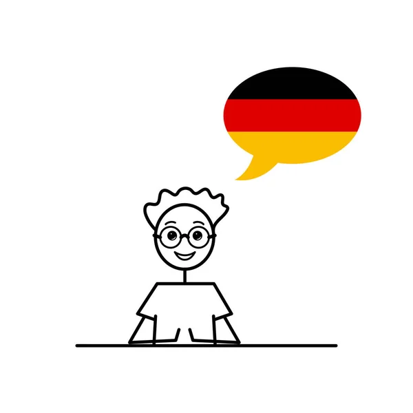Almanca Konuşan Alman Bayrağında Konuşma Balonu Olan Çizgi Film Çocuğu — Stok Vektör