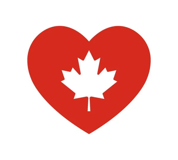 Coração Vermelho Com Folha Bordo Canadense Dia Canadá Amo Elemento — Vetor de Stock