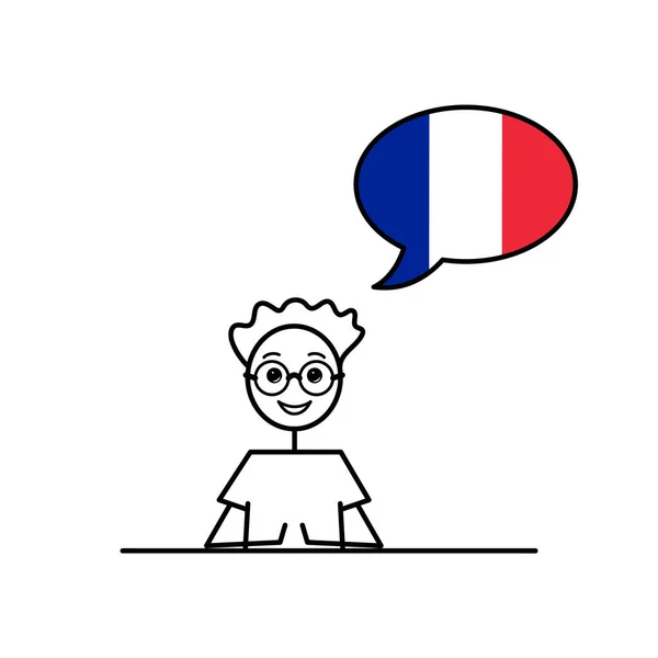 Fransız Bayrağında Konuşma Baloncuğu Olan Fransızca Konuşan Çizgi Film Çocuğu — Stok Vektör