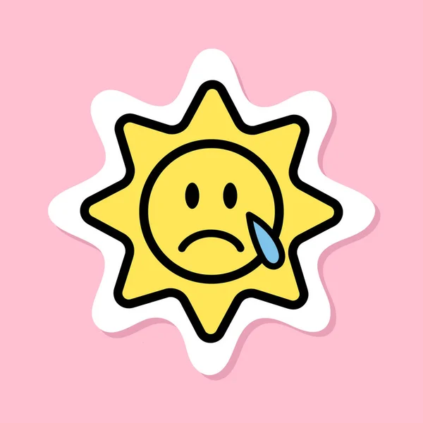 Pegatina Sol Llorando Símbolo Amarillo Con Contorno Negro Emoji Triste — Archivo Imágenes Vectoriales