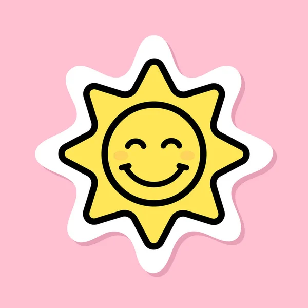 快乐的太阳 有微笑的眼睛贴纸 黄色符号 有黑色的轮廓 可爱的卡通太阳 有粉色背景的闭上的眼睛 华丽的风格矢量设计元素 — 图库矢量图片