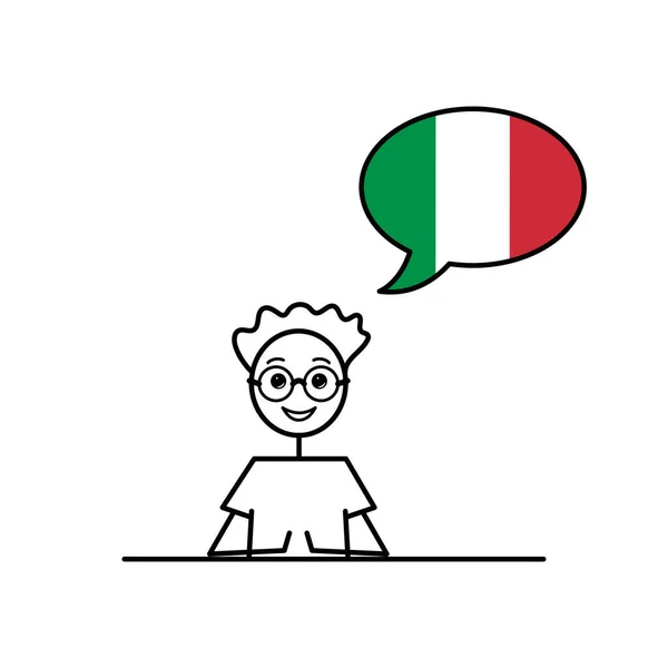 Niño Dibujos Animados Habla Italiana Con Burbuja Del Habla Los — Vector de stock