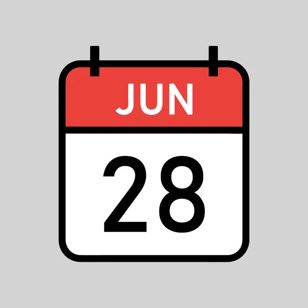 Ιούνιος Κόκκινο Και Λευκό Χρώμα Ημερολογίου Σελίδα Μαύρο Περίγραμμα Ημερολογιακή — Διανυσματικό Αρχείο