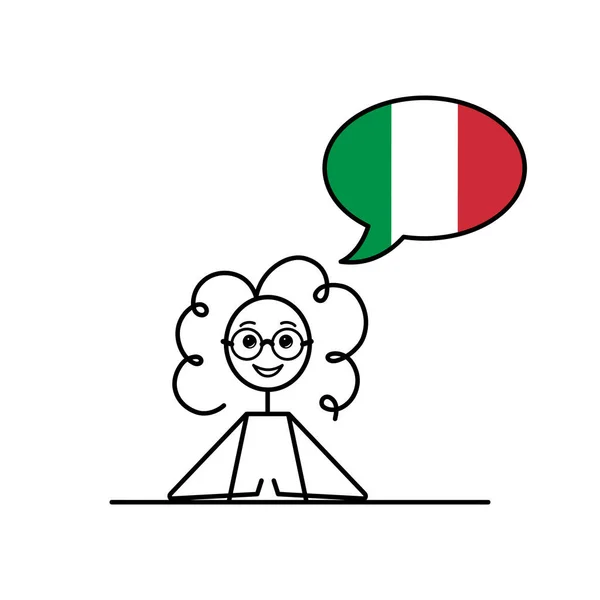 Chica Dibujos Animados Habla Italiana Con Burbuja Del Habla Los — Vector de stock