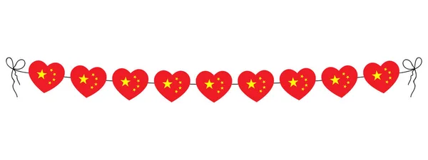 Zászló Kína Szív Koszorú String Szív Dekoráció Panoráma Vektor Illusztráció — Stock Vector