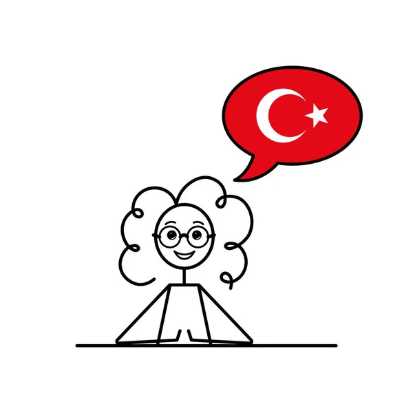 Türkiye Bayrağında Konuşma Baloncuğu Olan Türkçe Konuşan Karikatür Kızı Türkçe — Stok Vektör