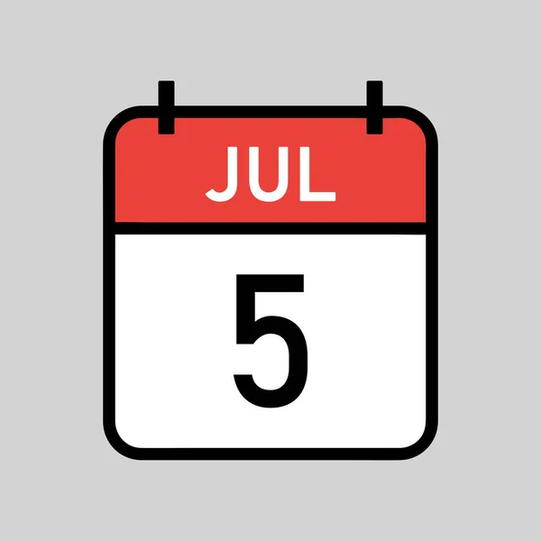 Ιουλίου Κόκκινο Και Άσπρο Χρώμα Ημερολογίου Σελίδα Μαύρο Περίγραμμα Ημερολογιακή — Διανυσματικό Αρχείο