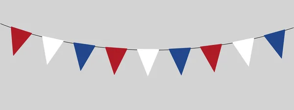 Голландская Гирлянда Красная Бело Синяя Нитка Треугольных Флагов Вымпел Украшение — стоковый вектор